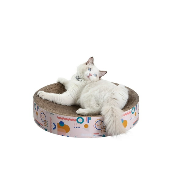 THE LICKER STORE Nelson 20.13" Modern Cardboard Round Bowl Cat Scratcher with Catnip, Light Pink/Multi, CSR1010A