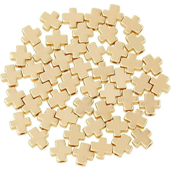 50Pcs Cross Beads Metal Cross Holy Beads Alloy Crucifix Spacer Beads Gold Cross Beads for Earrings Bracelets DIY Jewelry Making Hole: 1.5mm golden Gold Color