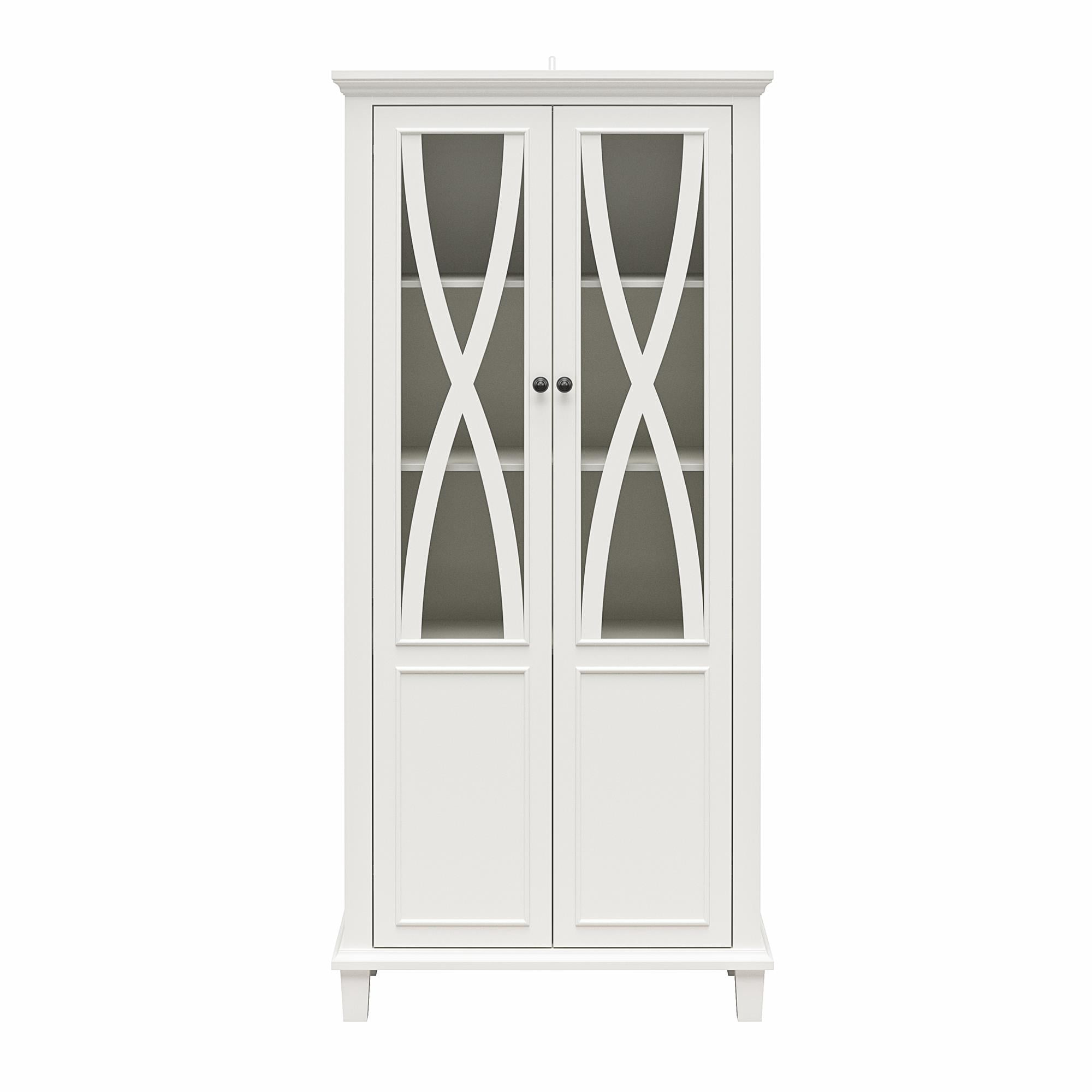 Ameriwood Home Pennington Tall Accent Cabinet with Glass Doors, White