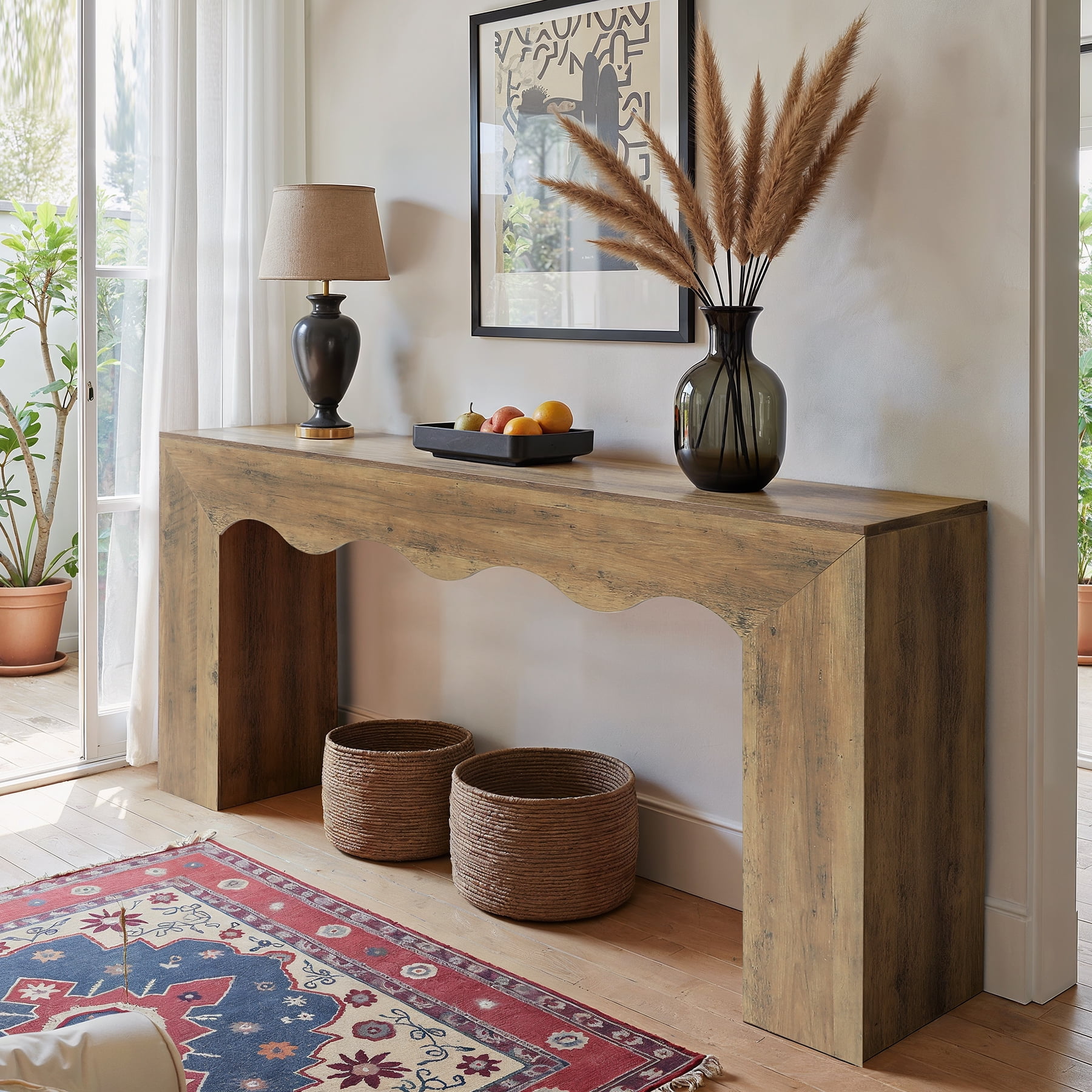 Tribesigns 63" Farmhouse Console Table, Wooden Couch Table Behind Sofa with Storage, Long Entryway Sofa Station, Narrow Console Stand with Base, Hallway Stand for Entryway, Living Room, Rustic Brown