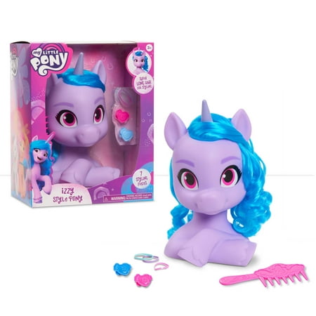My Little Pony Izzy Moonbow Styling Head, 7 Piece Set Includes Accessories, Blue, Hair Styling Toys for Kids, Kids Toys for Ages 3 Up, Gifts and Presents