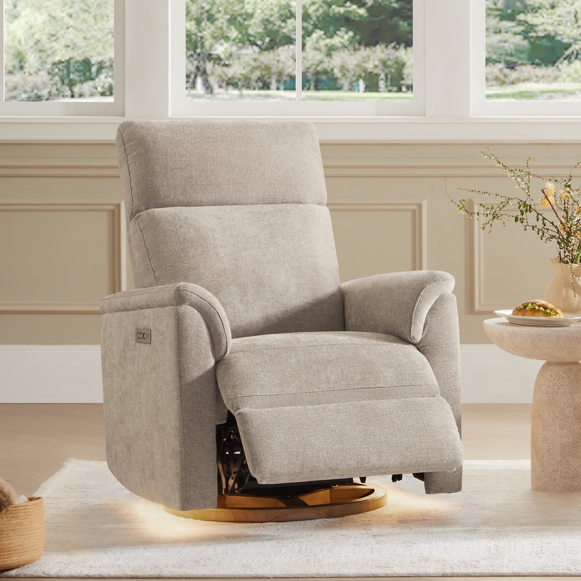 Spruce & Spring 270° Swivel Power Recliner with Nightlight for Nursery and Living Room, Khaki