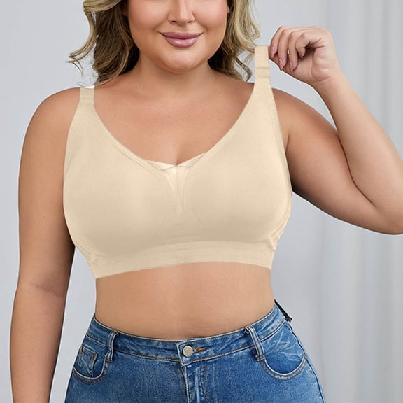 ylioge XL-4X Plus Size Bras for Women Wireless Push Up Support Bralettes Womens Full-Coverage Breathable Solid Color Lifting Everyday Underwear Bra
