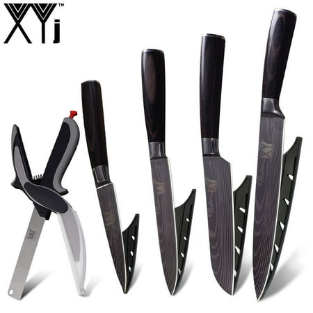 XYj 5 Pcs Set 7Cr17 Stainless Steel Kitchen Knife Beauty Pattern Blade Best Cooking Knife+ Kitchen