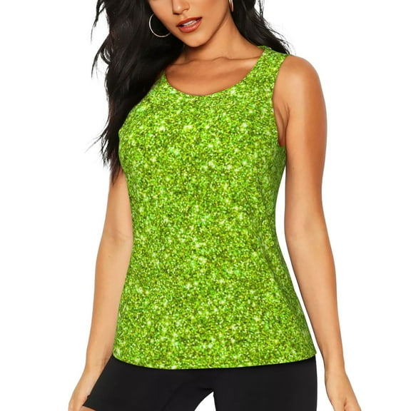 Hirioo Lime green glitter for Women's Workout Tank Top Sleeveless Workout Tops Athletic Gym Shirts-Small