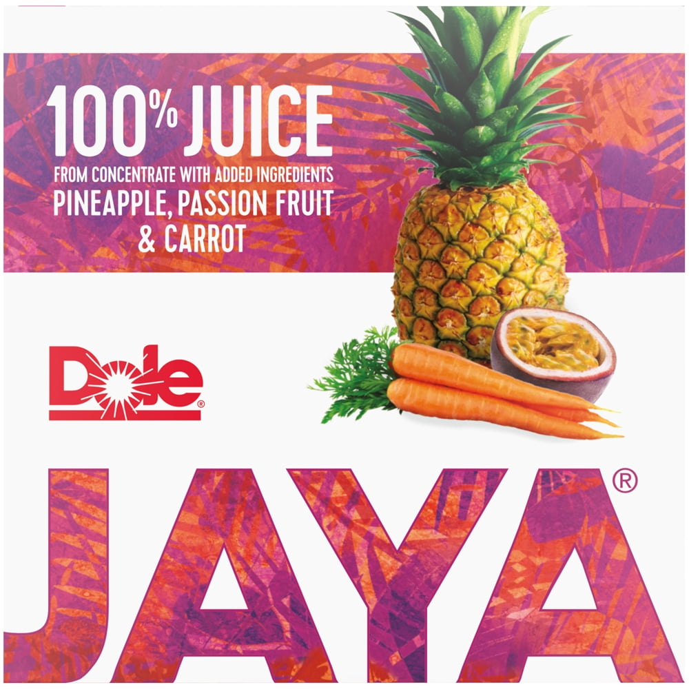 Dole Jaya 100% Pineapple, Passion Fruit & Carrot Juice, Tropical Juice, 8.4 Oz Cans, 4 Ct