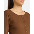 thumbnail image 4 of Time and Tru Women's Ribbed Knit Button Front Top with Long Sleeves, Sizes XS-XXXL, 4 of 5