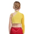 thumbnail image 2 of Miutii Kids Girls Shiny Rhinestone Irregular Shoulder Lyrical Jazz Ballet Dance Crop Tops Athletic Yoga Sports Skating Shirts Yellow 16, 2 of 5