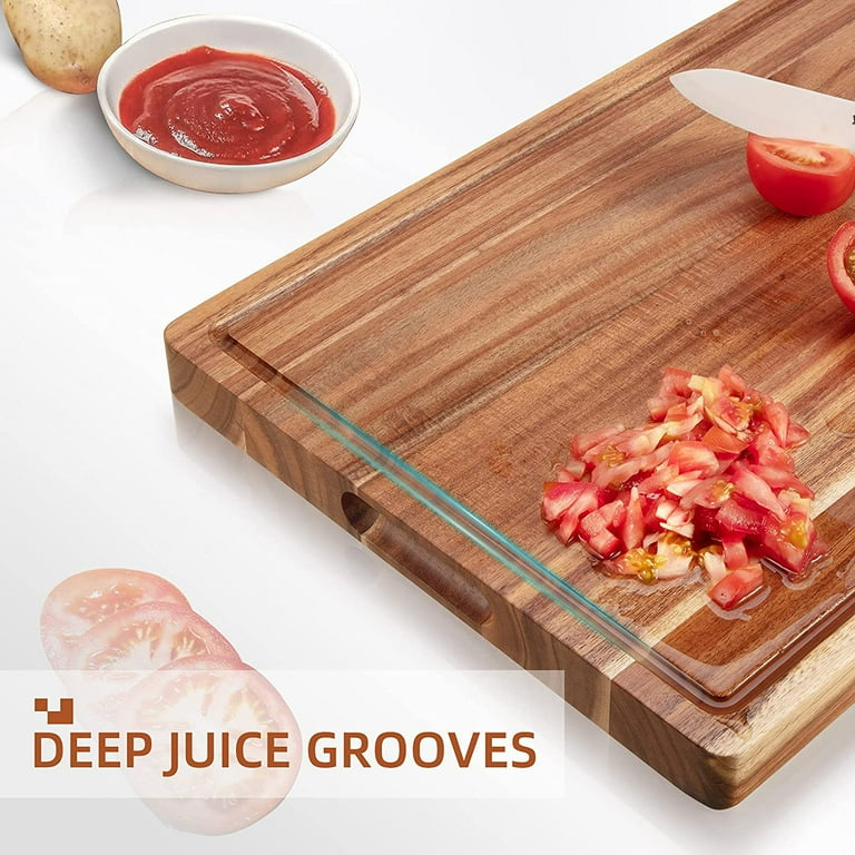 FUNKOL 20 in. L x 15 in. W x 1.25 in. H Kitchen Rectangular Solid Wood Reversible Chopping Board Set with Juice Groove, Natural