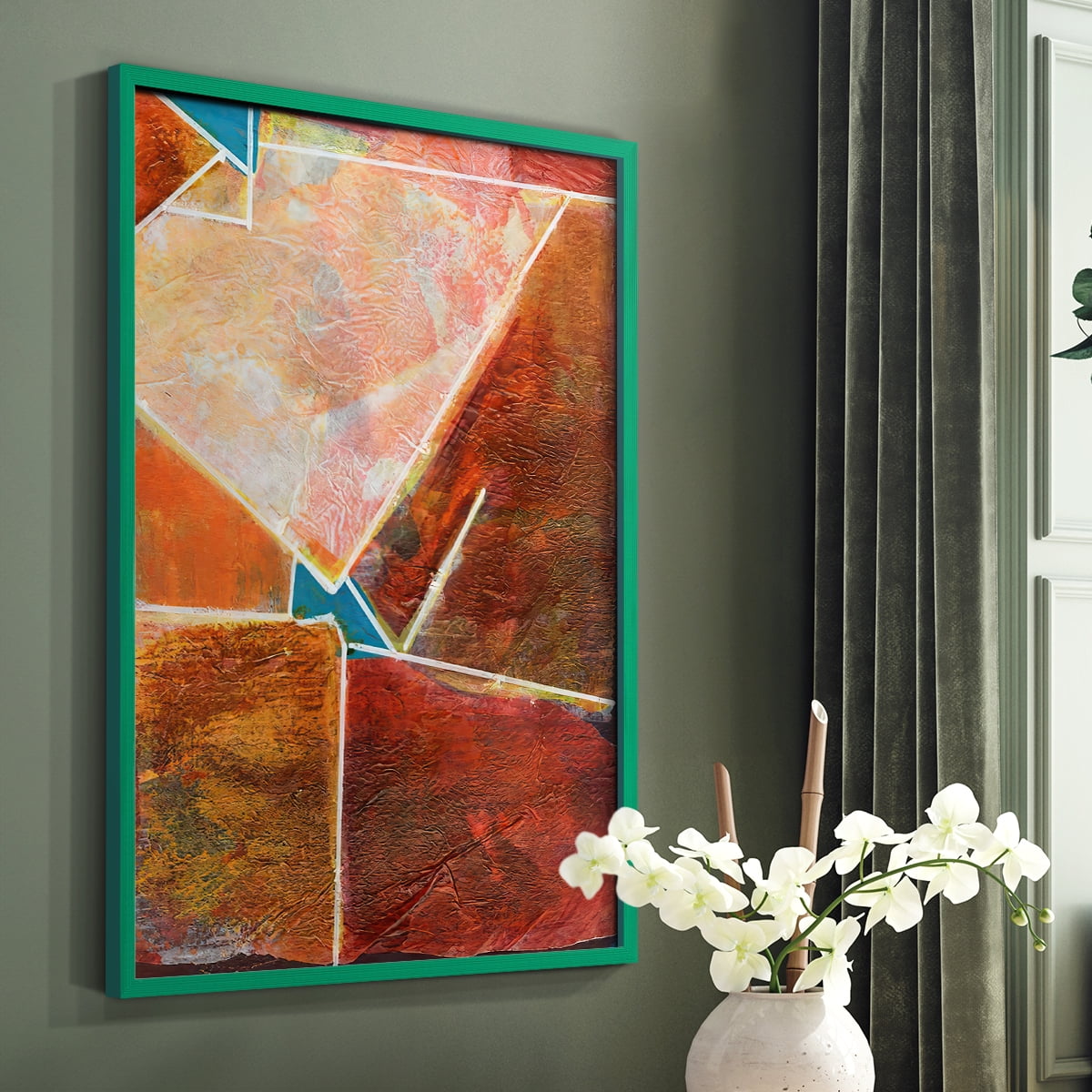 Primary Connection VIII Framed Print in Green Solid Wood Framed Print No Nail Hanging