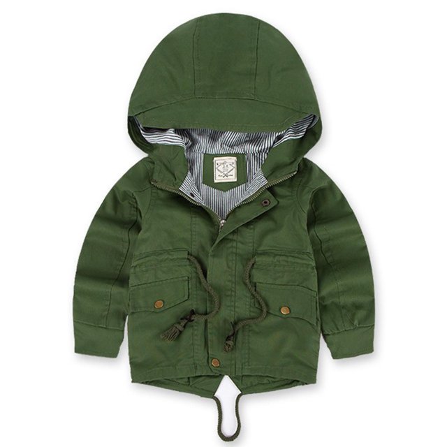 uublik Vestes à Capuche pour Garçons, Veste à Capuche à Fermeture Éclair Complète avec Poches, Automne Hiver, Vert Armée, Taille 3-10 Ans