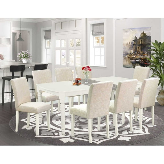 East West Furniture Dining Room Set Linen White, DOAB9-LWH-02