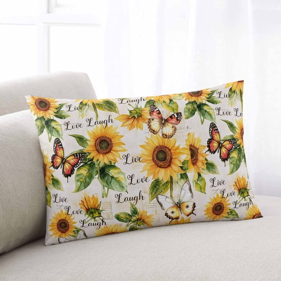 Sunflower Queen Size Pillow Cover,Pillowcase Protectors with Zipper,Breathable Decorative Throw Pillow Case Cover,Summer Botanical Vintage Spring Floral Butterfly Pillow Shams for Couch 20x30Inch