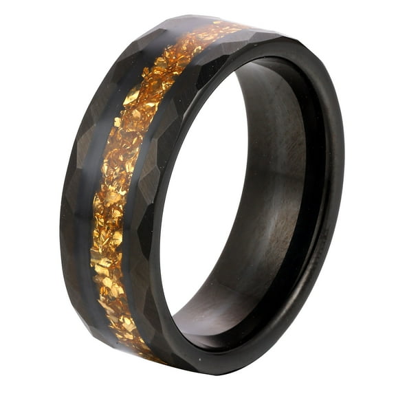 Citrine Men Tungsten Band,8mm Crushed Citrine Black Hammered Tungsten Ring for Men, Promise Ring for Him