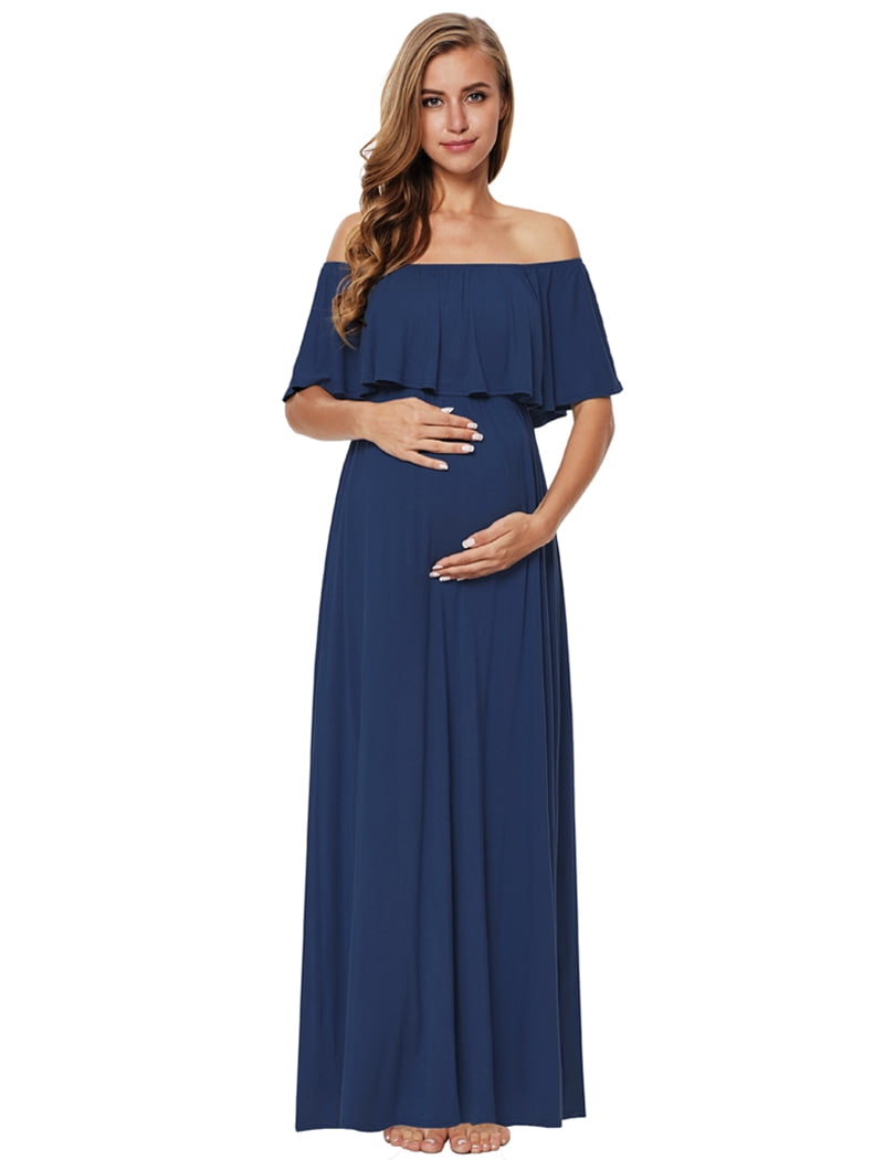 Ecavus Womens Off Shoulder Maternity Dress Ruffle Trim Maxi Photography ...