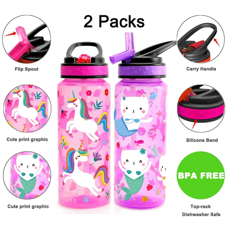 Home Tune 23oz Kids Water Drinking Bottle 2 Pack - BPA Free, Flip Straw Lid  Cap, Lightweight, Carry …See more Home Tune 23oz Kids Water Drinking