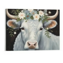 Creowell Fall Decor White Cow Canvas Wall Art Picture 20x16in for Living Room Bedroom Print On Canvas 20x16in