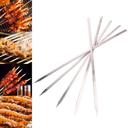 IFANLANDOR 5Pcs Reusable Bbq Barbecue Skewers Flat Metal Skewers for Outdoor Cooking Stainless Steel