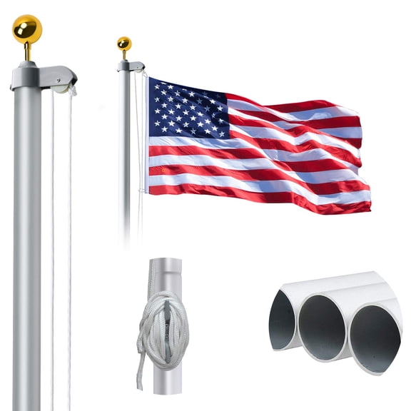 20ft Sectional Flag Pole Kit 14 Gauge Extra Thick Heavy Duty Aluminum Outdoor In Ground Flagpole For Residential Or Commercial Silver