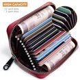 thumbnail image 2 of Credit Bank Card Holder Rfid Blocking Genuine Leather Mini Credit Card Wallet Purse with Zipper Womens Small Id Compact Slim Blocked Zip Accordion Case Wallets for Women Men (Wine Red), 2 of 5