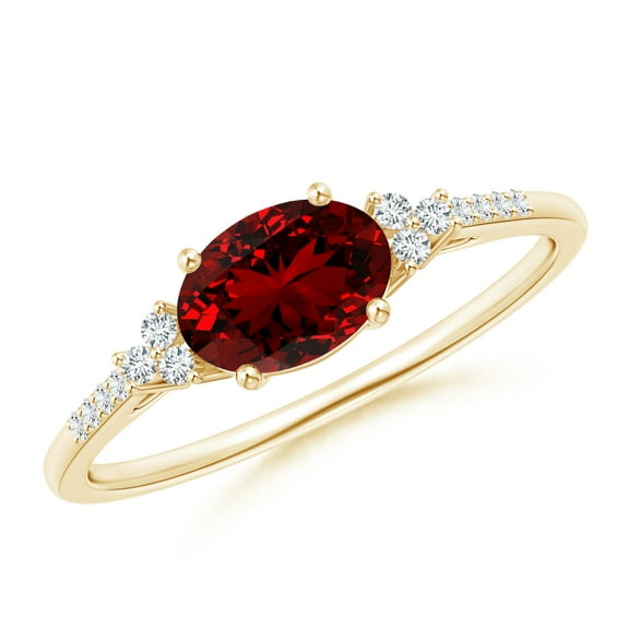 ANGARA Lab Grown 1 Ct Ruby Engagement Ring with Trio Diamond Accents for Women in 14K Yellow Gold (Size-7x5mm) | July Birthstone, Anniversary, Jewelry Gift for Women | Lab-Grown Ruby Ring