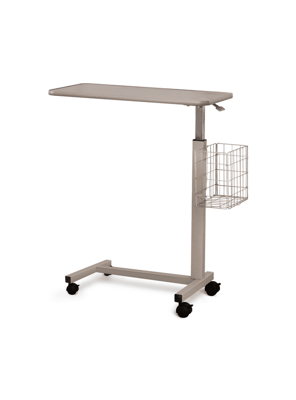 Medline Martha Stewart Adjustable Overbed Table with Wheels, Mobile Computer Desk, Hospital Bed Table