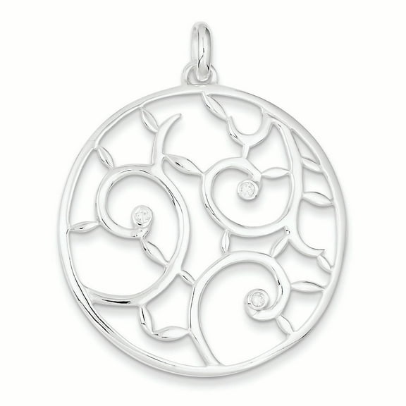 Sterling Silver White CZ Fancy Round Pendant, Pendants for Necklace