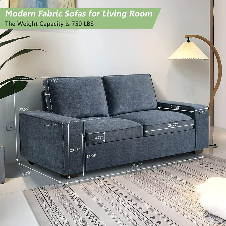 71.25 Modern Chenille Sofas Couches for Living Room, Deep Seat Sofa with  Square Armrest, Removable Low-Back Sofa Cushion and Detachable Sofa