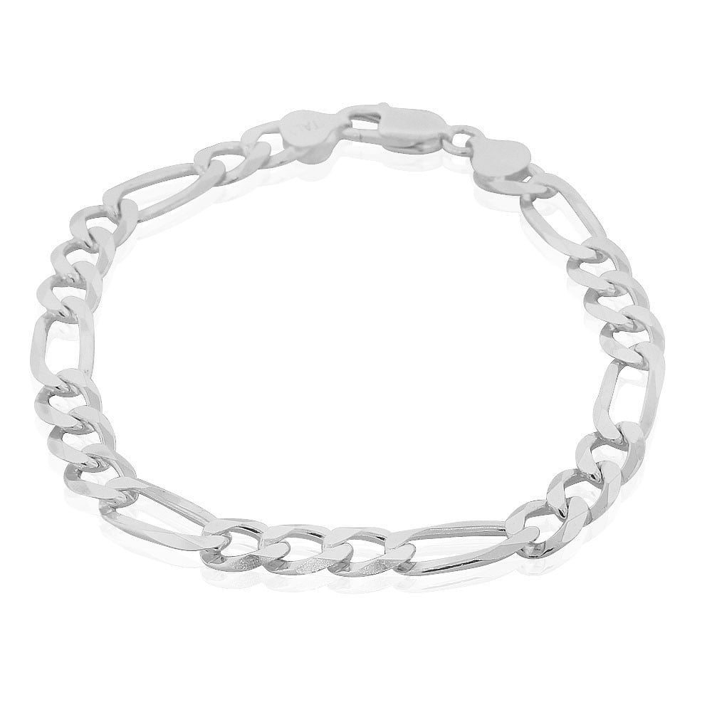 925 Sterling Silver Figaro Link Mens Chain Bracelet - Made in Italy, 9 ...