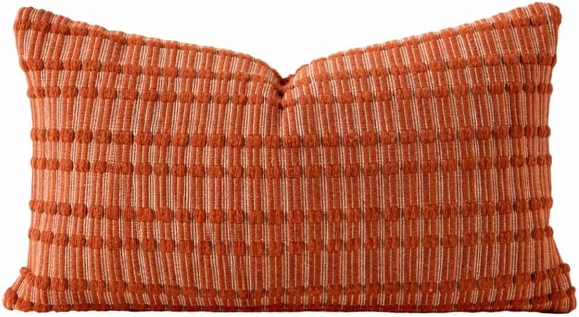 Fennco Styles Terracotta Woven Textured Filled Throw Pillow 12" X 20" - Decorative Cotton Blend Sofa Cushion for Sofa, Couch & Bed for Home Décor