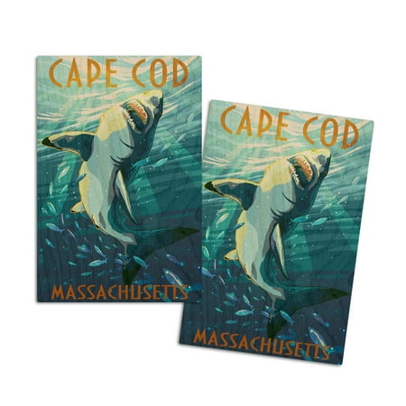 

Cape Cod Massachusetts Great White Shark (4x6 Birch Wood Postcards 2-Pack Stationary Rustic Home Wall Decor)