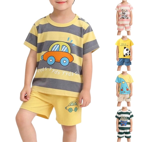 Rvasteizo Toddler Loungewear Print Crew Neck Short Sleeve Top and Elastic Waist Casual Outfits for Kids 6 Months to 6 Years