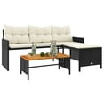 thumbnail image 2 of vidaXL Garden Sofa with Table and Cushions L-Shaped Black Poly Rattan, 2 of 5
