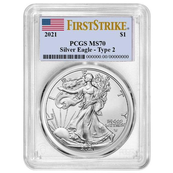 2021 $1 Type 2 American Silver Eagle PCGS MS70 FS Flag Label