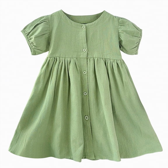HCNTES Little Kids Big Kids Girls Summer Dress Ruffle Short Sleeve Casual Beach Dress for Toddler Baby Children 2T 3T 4T 5T 6T 7T 8T(2-3 Years,D01-Green)
