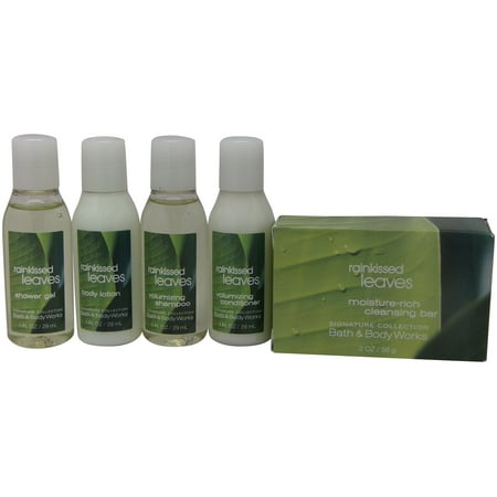 Bath Body Works Rainkissed Leaves Travel Set 1 Shampoo, 1 Conditioner, 1 Lotion, 1 Gel, & 1 Soap