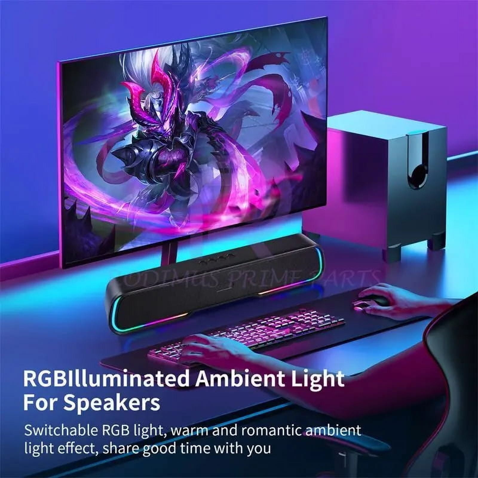 MYJTOPUS LED Soundbar Speaker Sound Bar, Mini Subwoofer Soundbar with Bluetooth Wireless for TV, Computer, Black