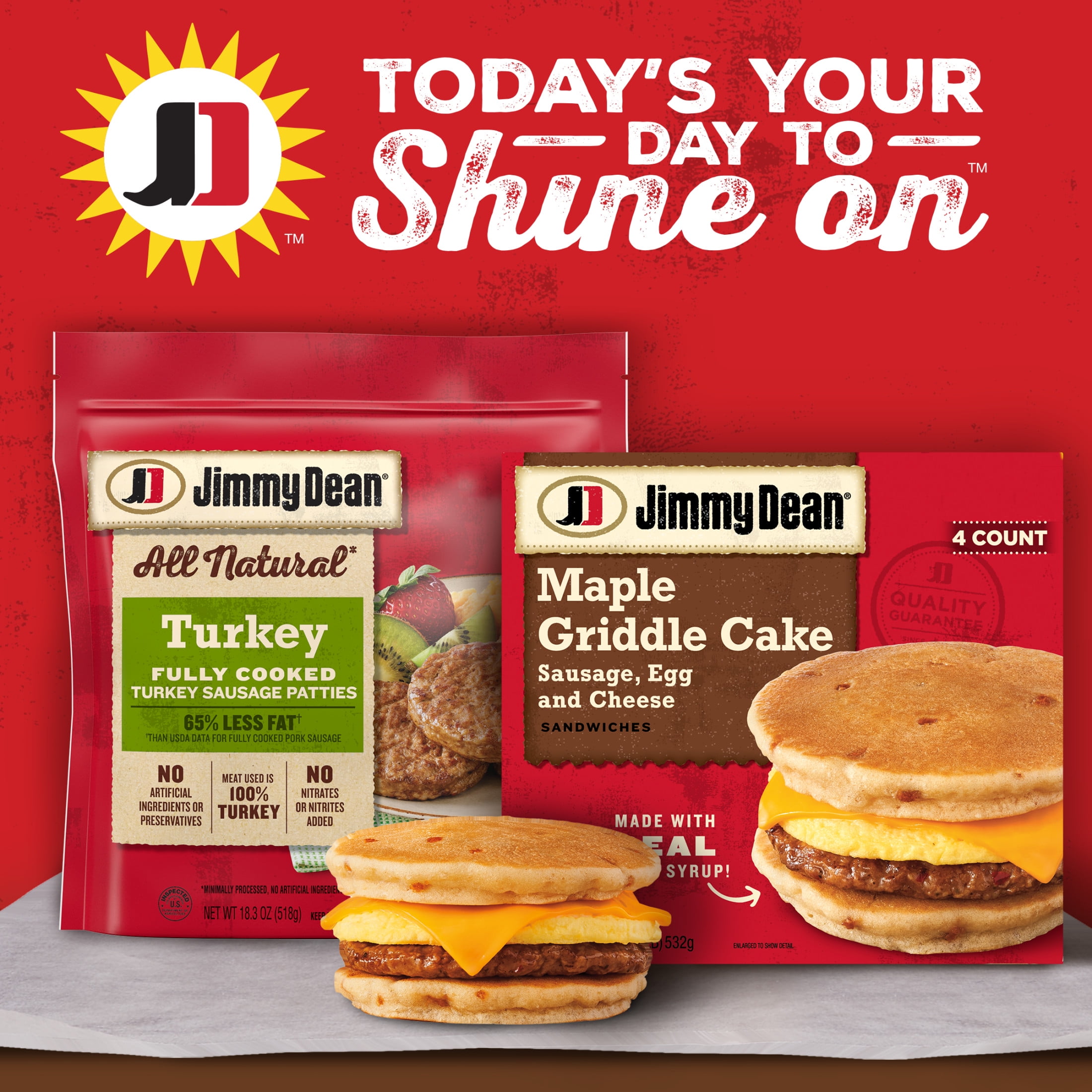 Jimmy Dean Frozen Breakfast Sandwich, Egg and Cheese Maple Griddle Cake, 18.8 oz, 4 Count