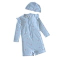 thumbnail image 1 of Girls Rash Guard Swimsuit Sun Protection Long Sleeve Ruffle Floral Pattern Girls Bathing Suits Size 5-6 Years, 1 of 4