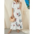 thumbnail image 6 of Franhais Women Long Dress, Elegant Short Sleeve V Neck Flower/Graphic Print Loose Swing Dress Summer Casual Dress, 6 of 9