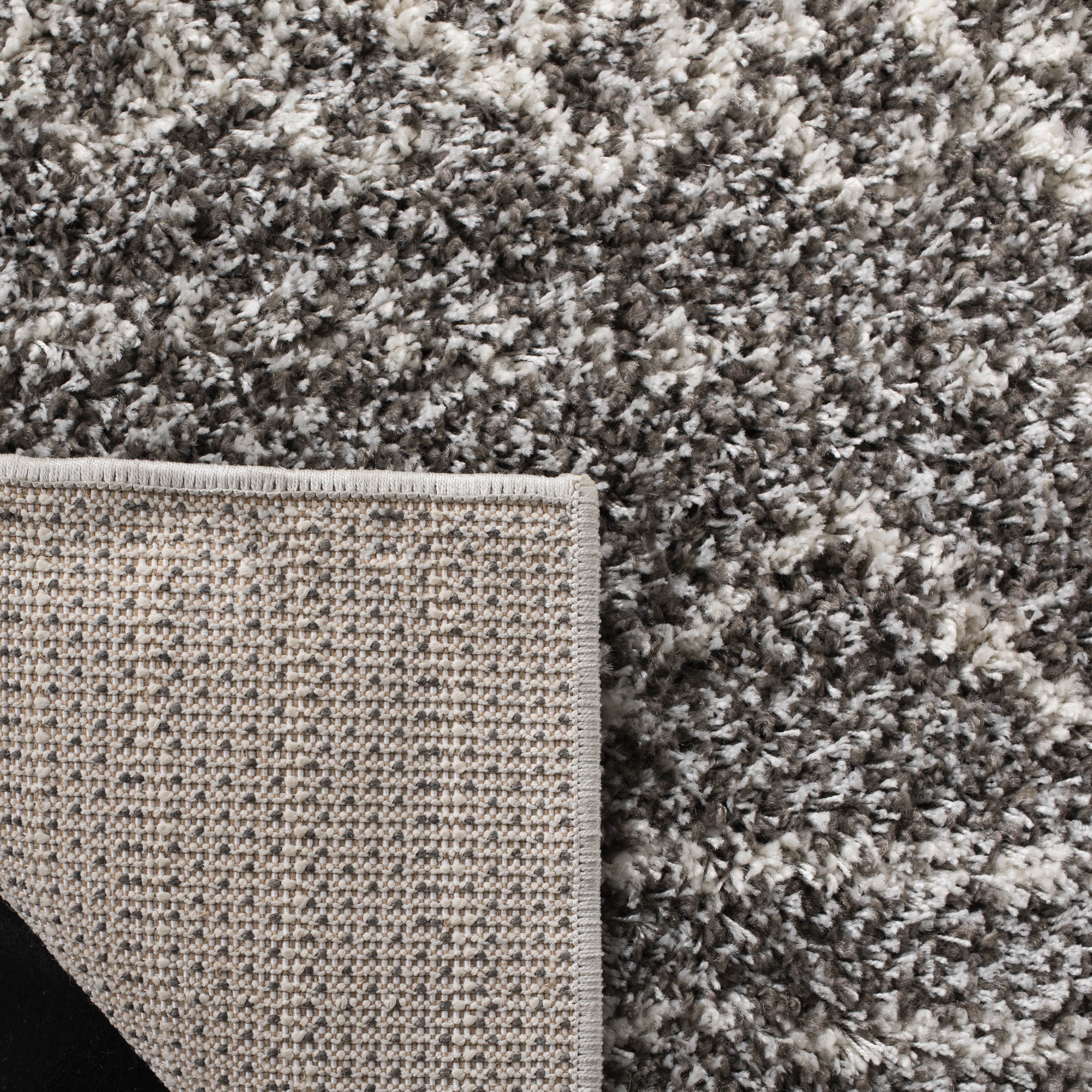 SAFAVIEH Arizona Teagan Geometric Shag Area Rug, Brown/Ivory, 5'1" x 5'1" Round