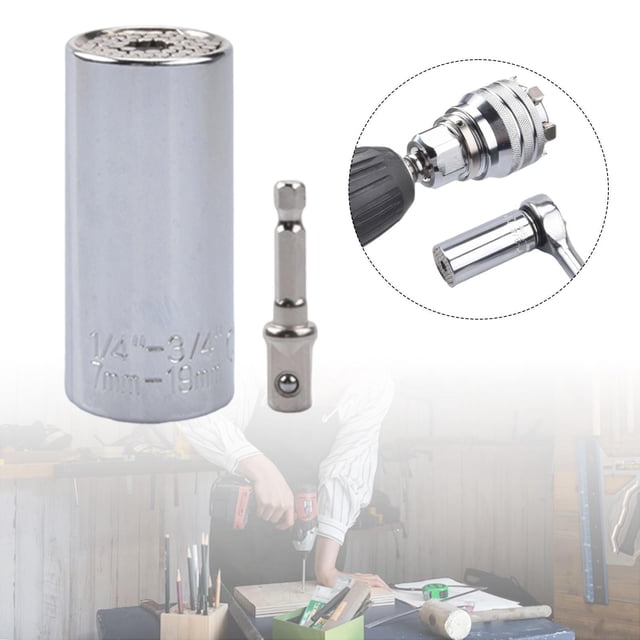 Llaves de vaso universales Super Sockets para bricolaje, métricas, de 7 mm a 19 mm, de acero, multifuncionales, con adaptador para taladro eléctrico