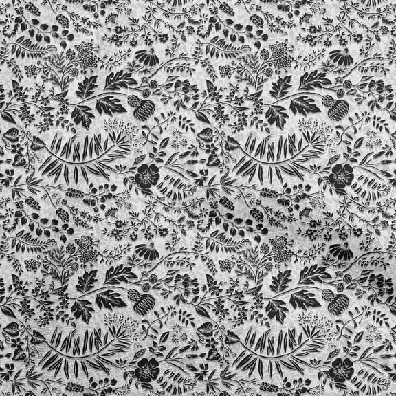 oneOone Polyester Spandex Black Fabric Floral Silhouette Quilting Supplies Print Sewing Fabric By The Yard 56 Inch Wide