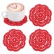 thumbnail image 1 of Juego de 4 Posavasos de Ganchillo Hechos a Mano, Manteles Individuales Redondos de Algodón de 4 Pulgadas/10cm, Manteles de Encaje Vintage [Rojo Brillante], 1 of 1