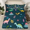 thumbnail image 2 of Cartoon Dinosaur Gifts Sheets Cute Dino Pattern Sheet Set Volcano Land Bed Sheets Set Botanical Leaves Flowers Decor Bed Set Full, 1 Fitted Sheet 1 Flat Sheet 2 Pillowcases, 2 of 6