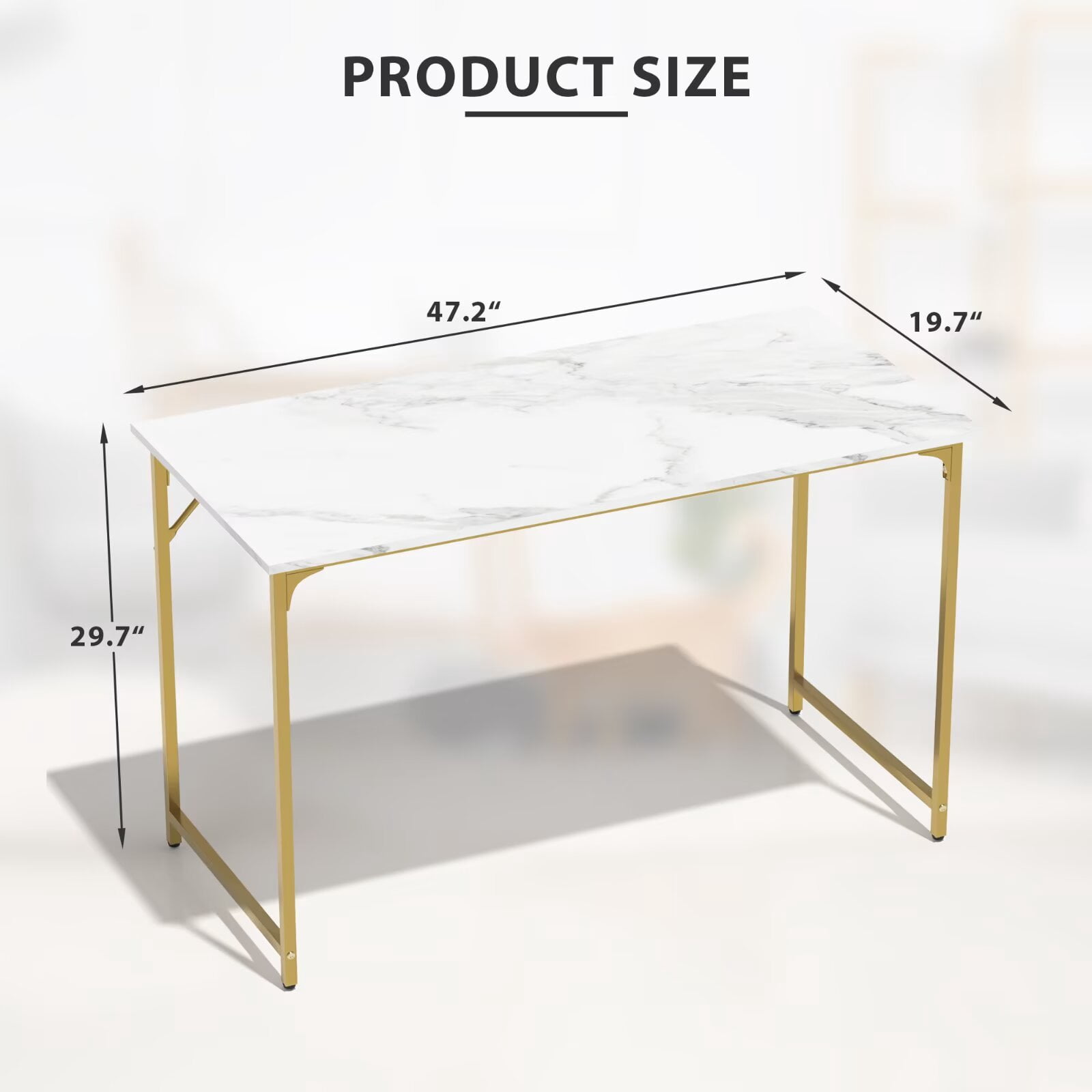 YRLLENSDAN Computer Desk with Metal Frame, Office Desk for Home Office, Modern Simple Style writing Desk, 47 Inchs, Adjustable Feet, (Gold)