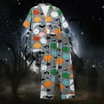 thumbnail image 7 of Halloween Pajamas Women Full Theme Printed Silk Satin 2 Pc Short Sleeve Button Down Lapel Pocket Shirts Loose Straight Casual Pants Comfy Nightwear Fall Winter Women's Loungewear Sets Grey S, 7 of 7