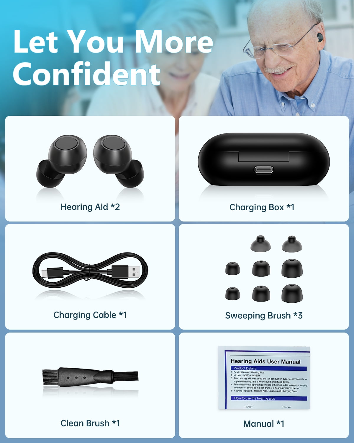 HealthTree In-the-Ear Hearing Aids for Seniors Rechargeable with Noise Cancelling