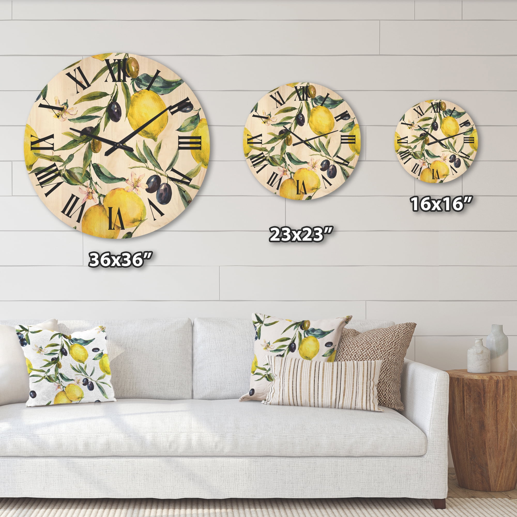 Designart 'Olive and Lemon Branches II' Tropical Wood Wall Clock