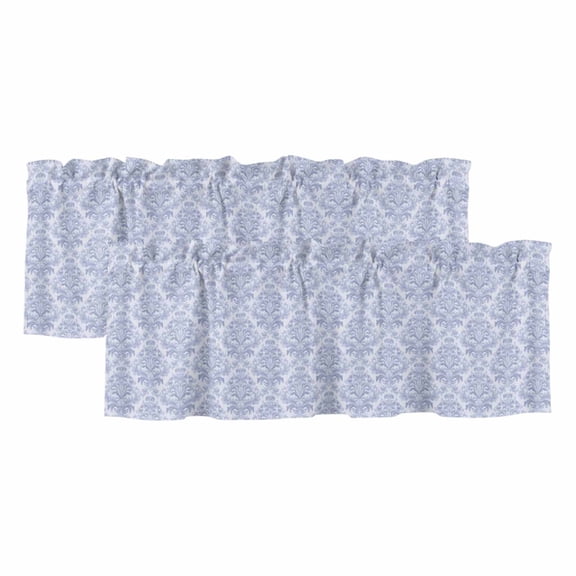 Blue Baroque Valances for Windows, Decorative Rod Pocket Window Valance Curtains, Luxury Middle Century Scroll Flowers Short Curtain Drapes for Kitchen/Bathroom/Living Room, 2 Panels, 42" W x 18" L
